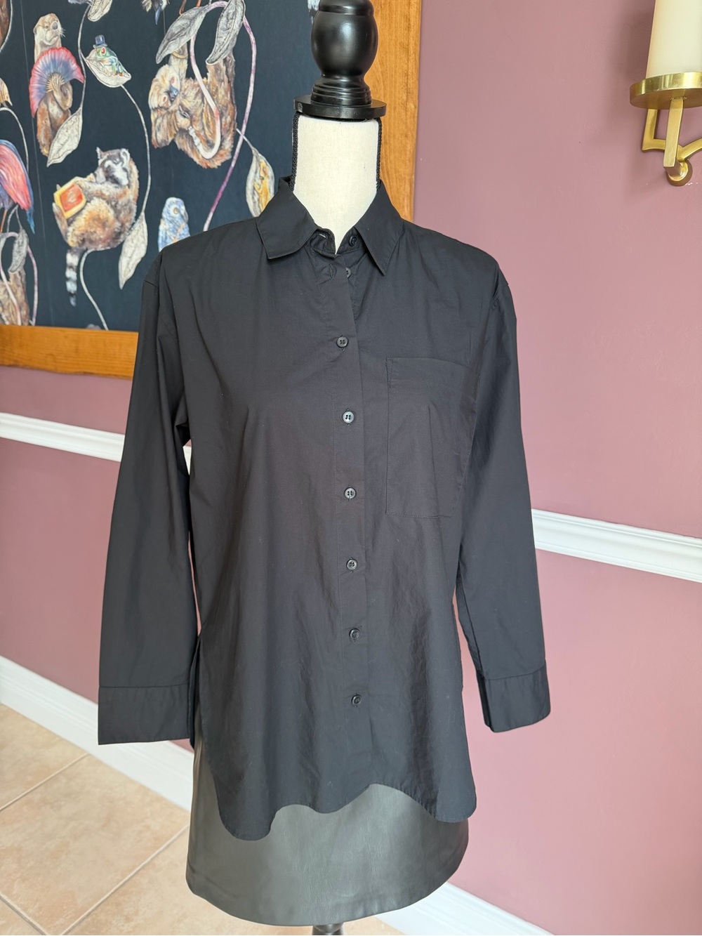 NWT Banana Republic Black Button-Front Oversized Shirt Size XS